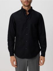Strukturalna koszula regular fit - czarny. Czarne koszule Reserved, l, bez wzorów, z bawełny, bez kołnierzyka, bez ramiączek. Za 139.99 zł.
