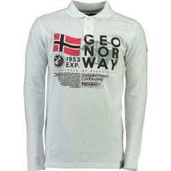 Koszulka polo "Kasado" w kolorze białym. Koszulki polo marki Geographical Norway, z aplikacjami, z bawełny, polo, z długim rękawem. W wyprzedaży za 130.95 zł.