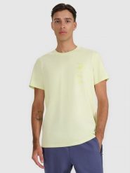 4F T-shirt regular z nadrukiem męski - żółty S. Żółte t-shirty 4F, m, bez wzorów, z bawełny, bez kołnierzyka, bez ramiączek. Za 59.99 zł.