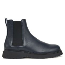 Sztyblety Calvin Klein. Niebieskie botki sznurowane CALVIN KLEIN, bez wzorów, bez obcasa, bez zapięcia. Za 699.99 zł.