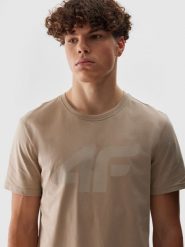 4F T-shirt regular z nadrukiem męski - beżowy 3XL. Brązowe t-shirty 4F, m, bez wzorów, z bawełny, bez kołnierzyka, bez ramiączek. W wyprzedaży za 29.99 zł.