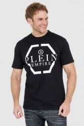 PHILIPP PLEIN Czarny t-shirt męski z logo. Czarne t-shirty Philipp Plein, l, bez wzorów, bez kołnierzyka, bez ramiączek. W wyprzedaży za 959.99 zł.