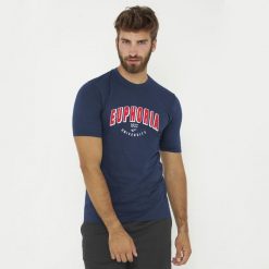 Koszulka męska EUPHORIA niebieska z bawełny. Niebieskie t-shirty sportowe Legea, bez wzorów, z bawełny, bez ramiączek, na fitness i siłownię. Za 52.00 zł.
