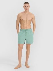 4F Spodenki plażowe męskie - oliwkowe/khaki L. Brązowe szorty 4F, l, bez wzorów, z materiału, wakacyjne. Za 79.99 zł.