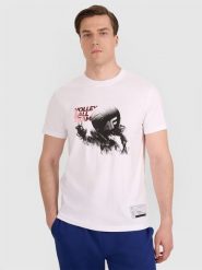 4F T-shirt regular z nadrukiem siatkarskim męski - biały XL. Białe t-shirty sportowe 4F, bez wzorów, z bawełny, bez ramiączek, do siatkówki. W wyprzedaży za 39.99 zł.