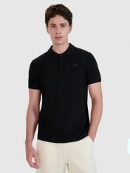 4F Koszulka polo regular męska - czarna XL. Czarne koszulki polo 4F, m, bez wzorów, z bawełny, bez kołnierzyka, bez ramiączek. Za 89.99 zł.