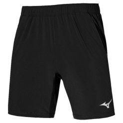 Spodenki do biegania męskie Mizuno 8 In Flex. Czarne krótkie spodenki sportowe Mizuno, l, bez wzorów, z elastanu. Za 159.99 zł.