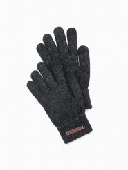 Męskie dzianinowe rękawiczki z wełną – czarny melanż V1 OM-ACGL-0110 - one size. Czarne rękawiczki Ombre Clothing, z aplikacjami, z dzianiny. Za 53.99 zł.