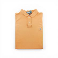 Second life - Koszulka polo męska z krótkim rękawem pomarańczowa - Stan dobry. Brązowe koszulki polo RALPH LAUREN, m, bez wzorów, bez kołnierzyka, bez ramiączek, na golfa. Za 105.71 zł.