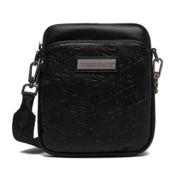 Saszetka Guess Jeans. Czarne saszetki i nerki Guess Jeans, z aplikacjami, z jeansu, małe, bez dodatków. Za 199.99 zł.