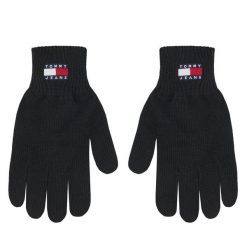 Rękawiczki Męskie Tommy Hilfiger. Czarne rękawiczki Tommy Hilfiger, bez wzorów, z dzianiny. Za 169.99 zł.