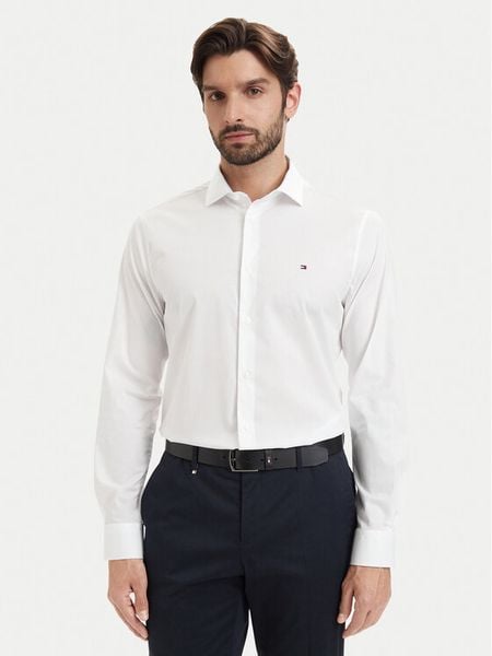 Tommy Hilfiger Koszula Cl Solid MW0MW43749 Biały Regular Fit. Białe koszule Tommy Hilfiger, m, bez wzorów, z bawełny, bez kołnierzyka, bez ramiączek. Za 329.99 zł.