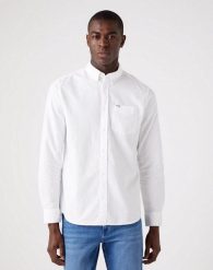 WRANGLER LS 1 PKT BUTTON DOWN SHIRT MĘSKA KOSZULA MATERIAŁOWA WHITE W5B1BM989 112323745. Białe koszule Wrangler, m, bez wzorów, z materiału, bez kołnierzyka, bez ramiączek. Za 179.99 zł.