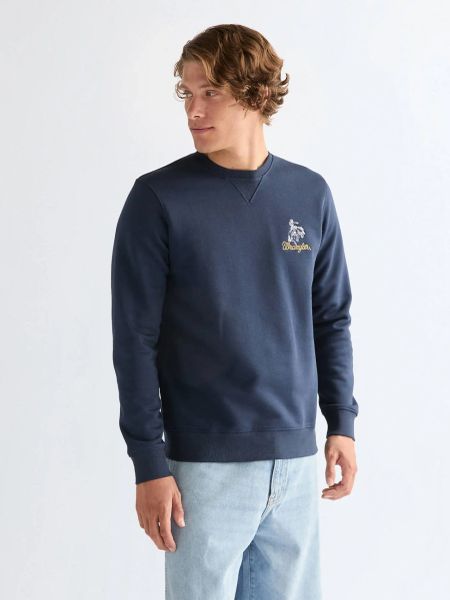 MESKA BLUZA WRANGLER EMBROIDERY CREW NAVY 112378019. Niebieskie bluzy Wrangler, s, bez wzorów, bez kaptura. Za 119.99 zł.