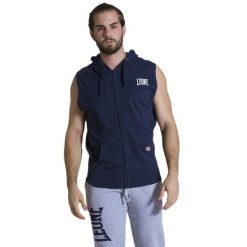 Leone 1947 Apparel Męska bluza z kapturem bez rękawów i zamkiem błyskawicznym. Niebieskie bluzy z kapturem LEONE 1947 APPAREL, m, bez wzorów, z bawełny, z kapturem. Za 105.21 zł.
