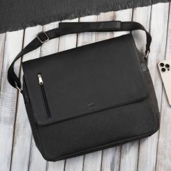 Torba męska na ramię na laptopa ze skóry naturalnej i canvasu czarna Paolo Peruzzi AY-02-BL. Czarne torby na laptopa . Za 249.00 zł.