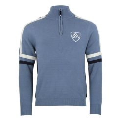 Sweter z kołnierzem 1/2 zip Peak Mountain Casta. Niebieskie golfy Peak Mountain, bez wzorów, bez ramiączek. W wyprzedaży za 286.50 zł.