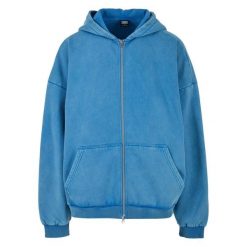 Bluza Męska 90´s Stone Wash Heavyweight Full Zip Hoodie. Niebieskie bluzy Urban Classics, m, bez wzorów, bez kaptura. Za 287.99 zł.