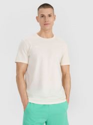 4F T-shirt regular z nadrukiem męski - biały L. Białe t-shirty 4F, l, bez wzorów, z bawełny, bez kołnierzyka, bez ramiączek. W wyprzedaży za 39.99 zł.