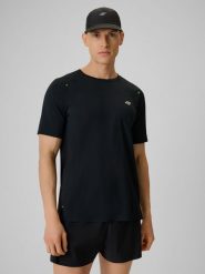 4F Koszulka do biegania szybkoschnąca męska - czarna S. Czarne t-shirty 4F, m, bez wzorów, z materiału, bez kołnierzyka, bez ramiączek. Za 119.99 zł.