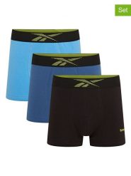 Reebok Bokserki (3 pary) "Dash" w kolorze niebieskim, turkusowym i czarnym rozmiar: L. Czarne bokserki Reebok, l, bez wzorów. Za 61.45 zł.