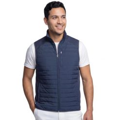 Kamizelka turystyczna męska GO Shield Hybrid Vest. Niebieskie kamizelki sportowe Skechers, m, bez wzorów, z materiału, bez kaptura, trekkingowe. Za 269.99 zł.