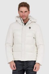 BLAUER Ecru puchowa kurtka męska z kapturem Eduardo. Białe kurtki Blauer USA, l, bez wzorów, z puchu, z kapturem. W wyprzedaży za 1,199.99 zł.