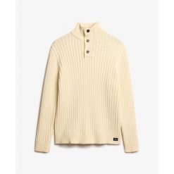 Sweter prążkowany z kołnierzem tuniskim Superdry. Białe swetry nierozpinane Superdry, na zimę, m, bez wzorów, prążkowane, bez kołnierzyka, bez ramiączek. Za 437.00 zł.