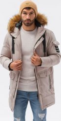 Ombre Kurtka męska zimowa C514 - beżowa M. Brązowe kurtki Ombre, na zimę, m, bez wzorów, bez kaptura. Za 389.99 zł.