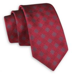 Czerwono-Szary Elegancki Krawat -Angelo di Monti- 6 cm, Męski, w Dużą Kratkę. Czerwone krawaty i muchy Angelo di Monti, bez wzorów. Za 45.00 zł.