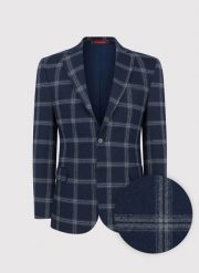 PAKO LORENTE – Granatowa marynarka casual w jasną kratkę. Garnitury Pako Lorente, na co dzień, m, bez wzorów, z elastanu, casualowe. Za 699.99 zł.