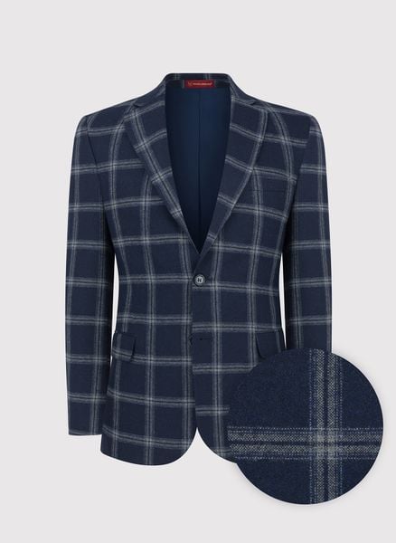 PAKO LORENTE – Granatowa marynarka casual w jasną kratkę. Garnitury Pako Lorente, na co dzień, m, bez wzorów, z elastanu. Za 499.99 zł.