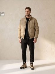 Kurtka puffer bomber z ociepleniem - beżowy. Brązowe kurtki Sinsay, l, bez wzorów, bez kaptura. Za 119.99 zł.