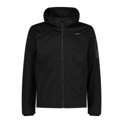 Kurtka turystyczna z kapturem i suwakiem CMP. Czarne kurtki CMP, na wiosnę, bez wzorów, z kapturem. W wyprzedaży za 293.99 zł.