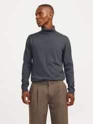 Jack&Jones Golf Basic 12258051 Szary Regular Fit. Szare golfy Jack&Jones, l, bez wzorów, z bawełny, bez kołnierzyka, bez ramiączek. Za 89.99 zł.