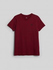 4F T-shirt regular gładki męski - burgundowy XXL. Czerwone t-shirty 4F, m, bez wzorów, z bawełny, bez kołnierzyka, bez ramiączek. Za 59.99 zł.