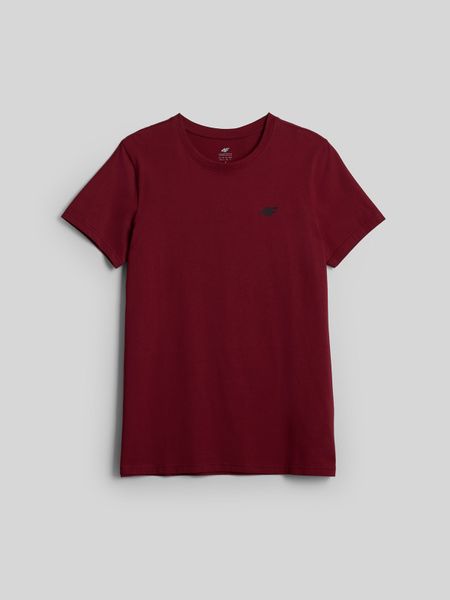 4F T-shirt regular gładki męski - burgundowy L. Czerwone t-shirty 4F, l, bez wzorów, z bawełny, bez kołnierzyka, bez ramiączek. Za 59.99 zł.
