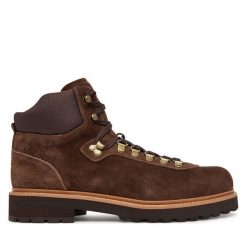 Trzewiki Polo Ralph Lauren. Brązowe botki sznurowane Polo Ralph Lauren, bez wzorów, bez obcasa, bez zapięcia. Za 1,299.00 zł.