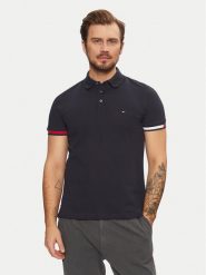 Tommy Hilfiger Polo Flag Cuff MW0MW37518 Granatowy Slim Fit. Niebieskie koszulki polo Tommy Hilfiger, m, bez wzorów, z bawełny, bez kołnierzyka, bez ramiączek. Za 269.99 zł.