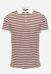 Brązowa Bawełniana Koszulka Polo w Paski w Stylu Casual Elunilla. Brązowe koszulki polo Born2be, l, bez wzorów, z bawełny, bez kołnierzyka, bez ramiączek. Za 79.99 zł.