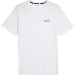 Koszulka sportowa męska Puma Ess Small Logo. Białe t-shirty sportowe Puma, bez wzorów, z bawełny, bez ramiączek. Za 56.99 zł.