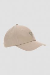 GUESS Beżowa czapka z daszkiem. Brązowe czapki z daszkiem Guess, z aplikacjami. W wyprzedaży za 115.99 zł.
