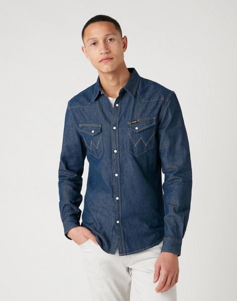 KOSZULA MĘSKA WRANGLER LS WESTERN SHIRT DARK STONE W5F25K098 112130116. Koszule Wrangler, m, bez wzorów, bez kołnierzyka, bez ramiączek. Za 159.99 zł.