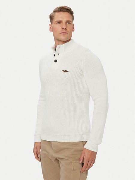 Aeronautica Militare Sweter 262MA1572UL00409 Biały Regular Fit. Białe swetry rozpinane Aeronautica Militare, m, bez wzorów, z bawełny, bez kołnierzyka, bez ramiączek. Za 664.99 zł.
