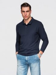 Męski longsleeve BASIC z kołnierzykiem polo – granatowy V3 - Rozmiar: XL. Niebieskie bluzki z długim rękawem Ombre Clothing, m, bez wzorów, z bawełny, bez kołnierzyka, bez ramiączek. W wyprzedaży za 127.49 zł.