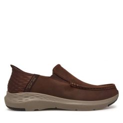 Półbuty Skechers. Brązowe eleganckie półbuty Skechers, bez wzorów, bez obcasa, bez zapięcia. Za 299.99 zł.