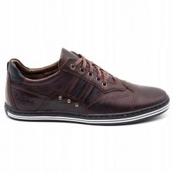 Polbut Buty męskie casual 1801 ciemny brąz brązowe. Brązowe buty sportowe casual na jesień, bez wzorów, z jeansu, bez zapięcia. Za 319.69 zł.