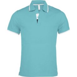 Koszulka polo z piki Kariban. Niebieskie koszulki polo KARIBAN, m, bez wzorów, z bawełny, bez kołnierzyka, bez ramiączek. Za 166.00 zł.
