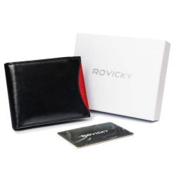 Portfel męski czarny z czerwoną wstawką Rovicky 1540-03-BOR-1256 BLA. Czarne portfele ROVICKY, bez wzorów, ze skóry. Za 67.99 zł.