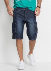 Bermudy jeansowe bojówki, regular fit. Niebieskie jeansy bonprix, m. Za 149.99 zł.